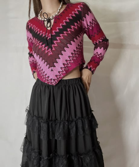 【USED】  Crochet Knit L/S Top⑥/211014-045