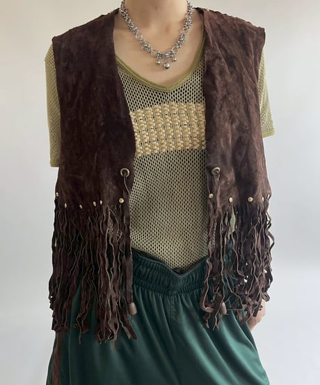 【USED】 Suede Fringe Vest / 250517-023