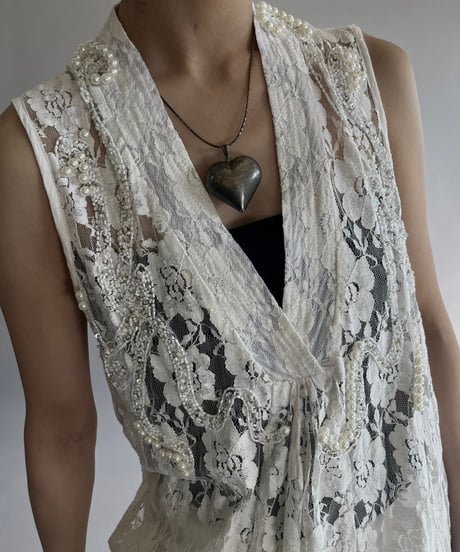 【USED】 Lace Patterned Lame Long One-Piece/241019-017