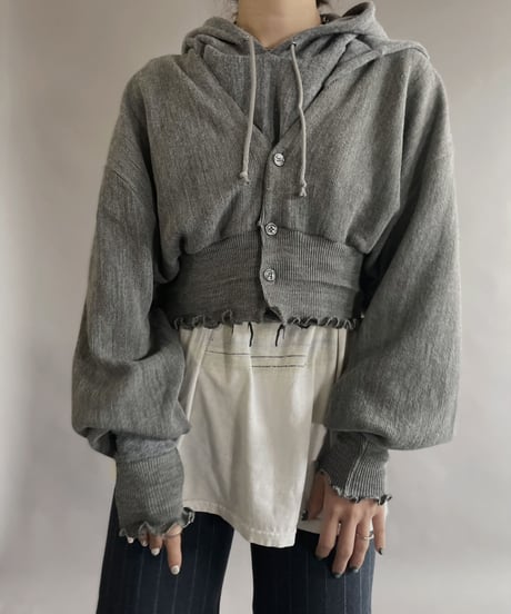 【RE;CIRCLE】 RE Acrylic Knit Cardigan + Hoodie Gray / 230220-008