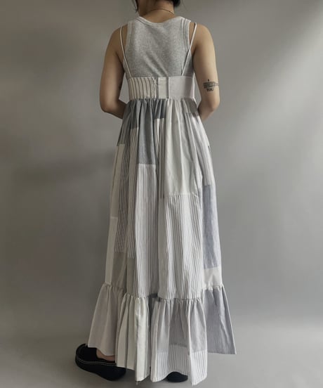 【RE;CIRCLE】 RE Patchwork Strip Shirt One-Piece / 230713-001