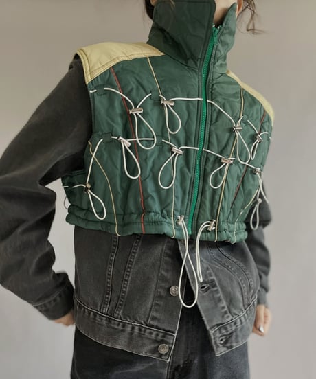 【RE;CIRCLE】 RE Draw Code Down Vest Green×White / 221215-004