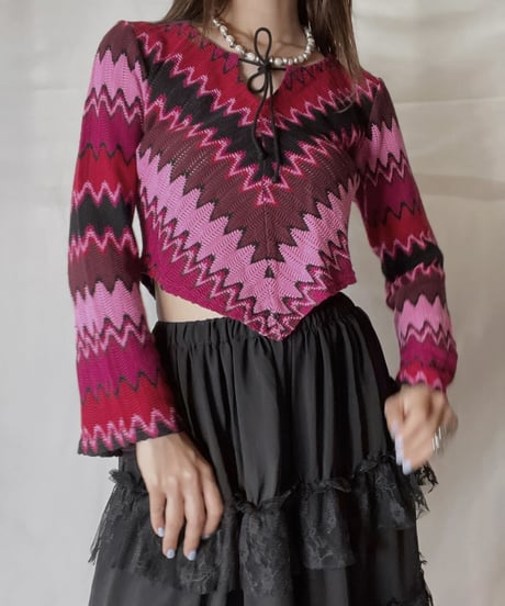 【USED】  Crochet Knit L/S Top⑥/211014-045