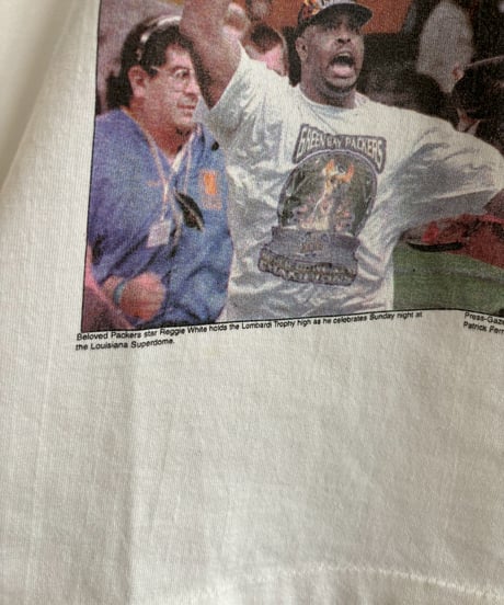 【USED】 97's Hanes American Football Newspaper T-Shirt / 260607-008