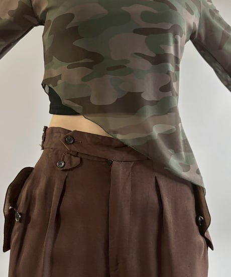 【USED】 Camouflage Pattern Design Sheer Top / 260221-002