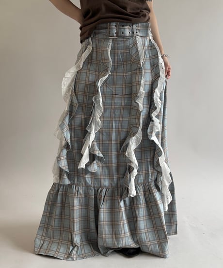 【USED】 PRETTY DAMAGE Check Pattern Design Long Skirt /250510-098