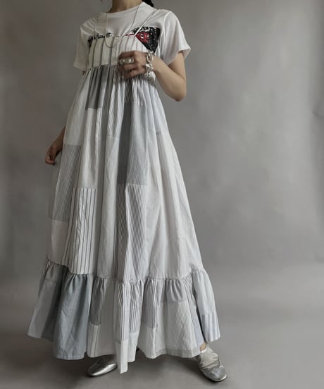 【RE;CIRCLE】 RE Patchwork Strip Shirt One-Piece / 230608-013
