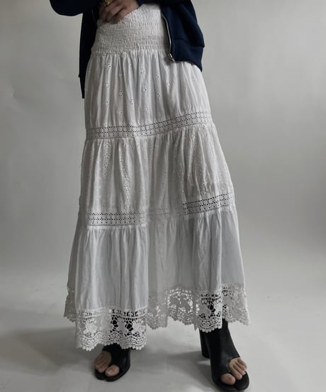 【USED】 White Cotton Long Skirt / 220423-040