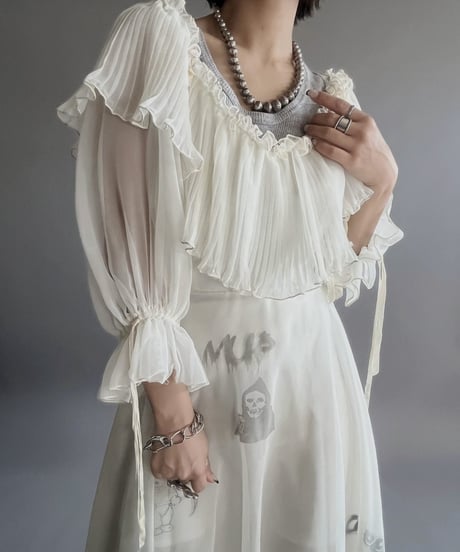 【Mashup Products】 Silk Screen Sheer Long  One-Piece /  240217-003