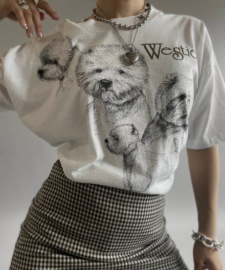 【USED】 Made in USA 90's Screen Stars Vest Dog Westie T-Shirt /240729-063