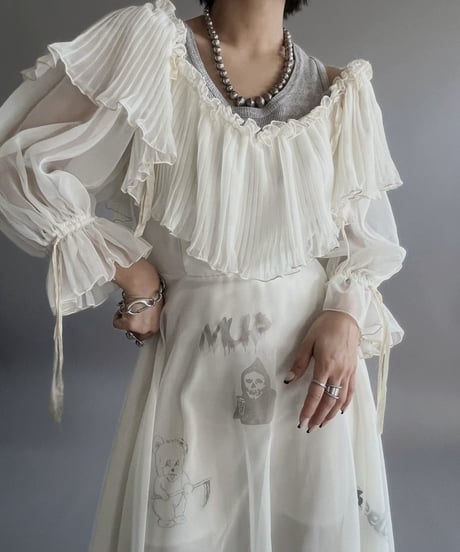 【Mashup Products】 Silk Screen Sheer Long  One-Piece /  240217-003