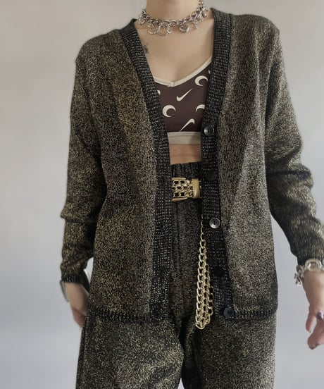 【USED】 Made in USA Lame Knit Cardigan Top  /240414-016