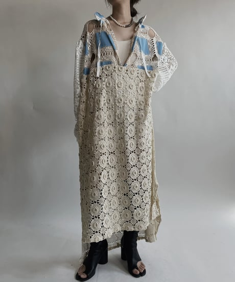 【RE;CIRCLE】 RE Crochet Lace Open Collar One-piece / 220427-033