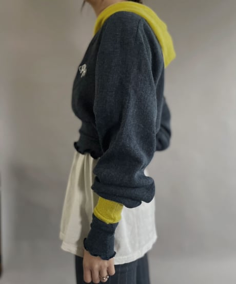 【RE;CIRCLE】 RE Acrylic Knit Cardigan + Hoodie Blue × Yellow / 230220-007