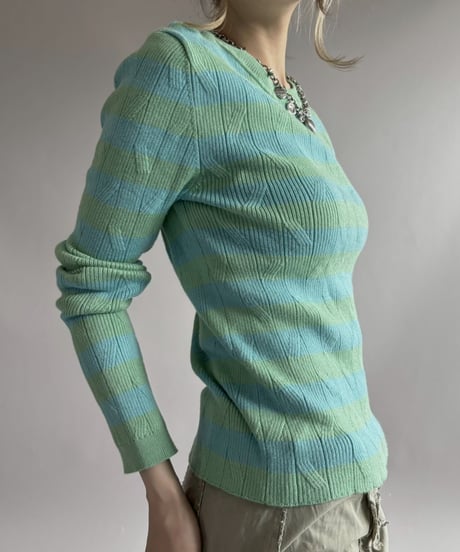 【USED】 Border Pattern Rib Knit Top / 260425-012