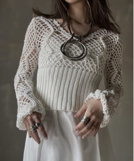 【USED】　Crochet Knit L/S Top/ 220220-032