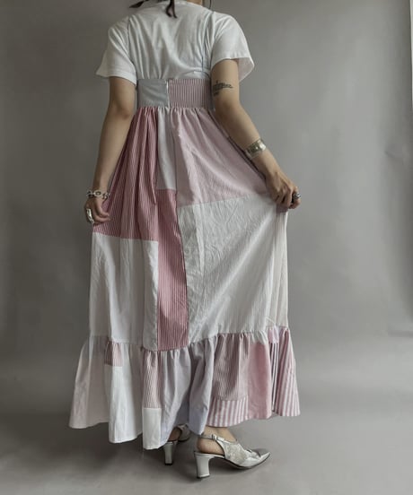 【RE;CIRCLE】 RE Patchwork Strip Shirt One-Piece / 230608-014