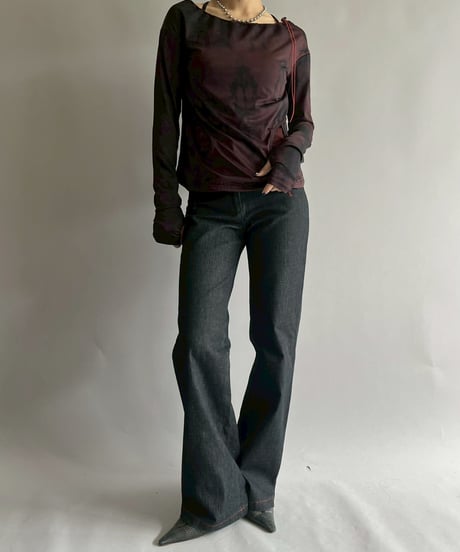 【USED】  Cop.Copine Stitch Design Stretch Flare Denim Pants / 251014-039