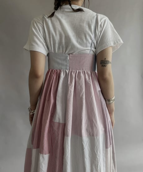 【RE;CIRCLE】 RE Patchwork Strip Shirt One-Piece / 230608-014