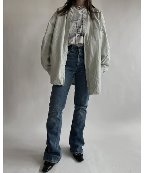 【RE;CIRCLE】 RE Collarless Striped Shirt / 220609-013