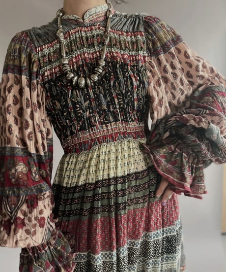 【RE;CIRCLE】 RE Indian Cotton Balloon Sleeved One-piece / 220901-002
