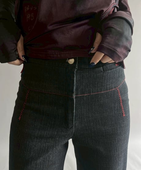 【USED】  Cop.Copine Stitch Design Stretch Flare Denim Pants / 251014-039