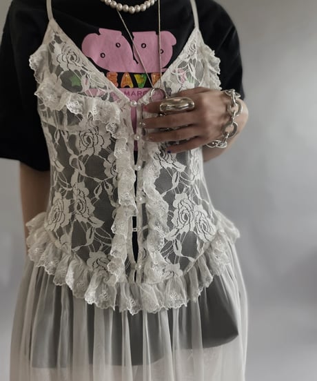 【USED 】Lace Patterned Sheer Camisole Long One-Piece /240505-016