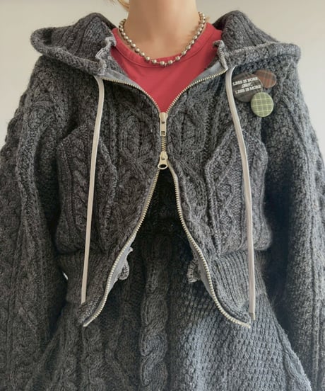 【RE;CIRCLE】 RE Aran Knit Double Zip-up Parka / Charcoal / 251030-006