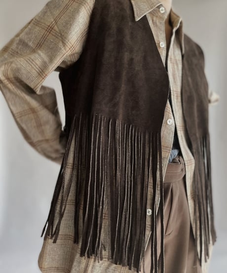 【USED】 Leather Fringe Vest Brown / 230121-016