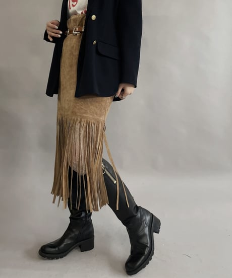 【USED】 Suede Leather Middle Skirt Beige / 230304-016
