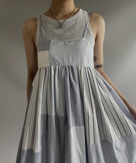 【RE;CIRCLE】 RE Patchwork Strip Shirt One-Piece / 230713-003