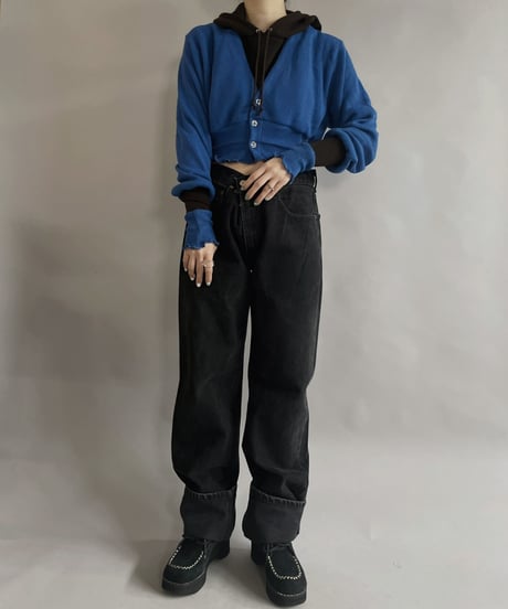 【RE;CIRCLE】 RE Acrylic Knit Cardigan + Hoodie Blue × Brown / 230220-004