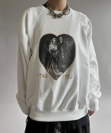 【USED】 Made in USA 90's Wedding Print L/S Raglan Sweat Top /240928-019