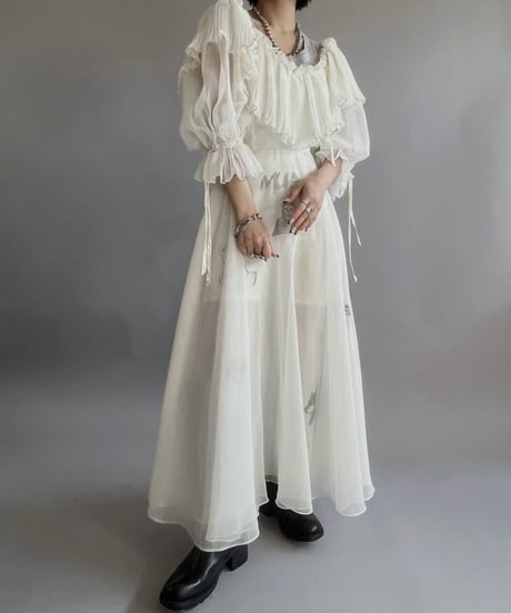 【Mashup Products】 Silk Screen Sheer Long  One-Piece /  240217-003