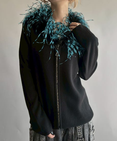 【USED】 Fur Knit Zip Cardigan /251018-008