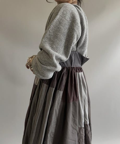 【RE;CIRCLE】 RE Patchwork Strip Shirt One-Piece Dyed GRY / 230824-014