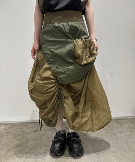 【RE;CIRCLE】 RE U.S Military Rebuild Parachute Layered Skirt Khaki / 260423-007