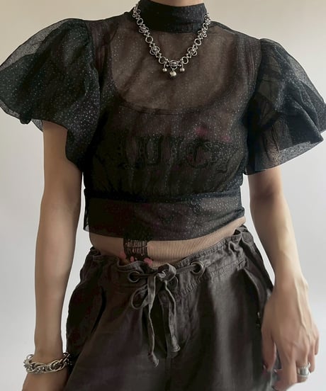 【USED】 S/S Sheer Lame Top  / 250517-002