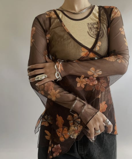 【USED】 Flower Patterned Sheer Top / 230909-010