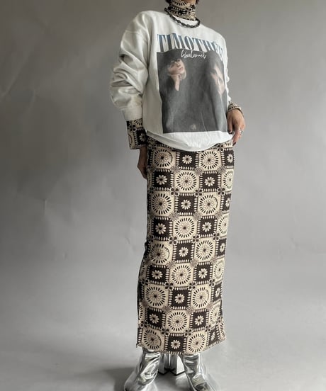 【USED】 Flower Patterned Sleeve Convertible Tight Long One-Piece /241130-003