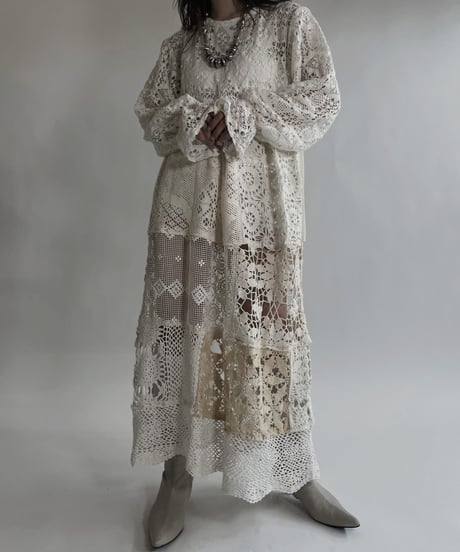 【RE;CIRCLE】 RE Crochet Lace Patchwork One-piece / 220526-008
