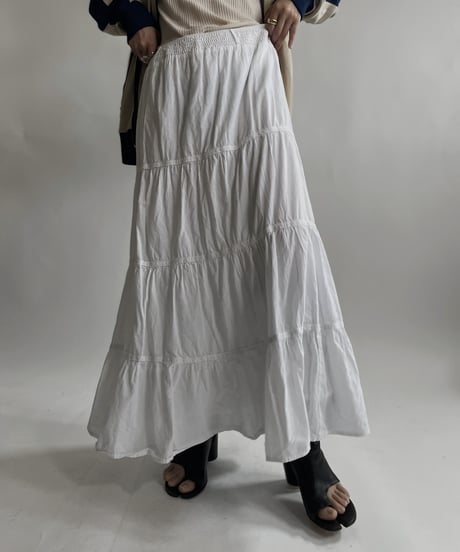 【USED】 White Cotton Long Skirt / 220423-043