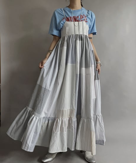 【RE;CIRCLE】 RE Patchwork Strip Shirt One-Piece / 230608-011