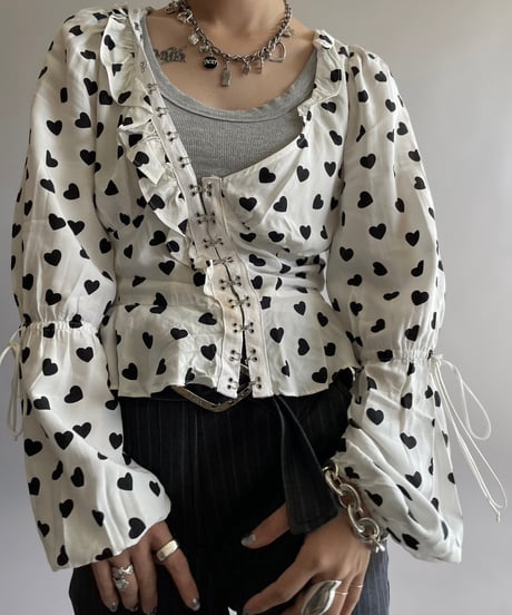 【USED】 Heart Patterned Design Top /241006-020