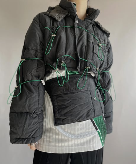 【RE;CIRCLE】 RE Draw Code Short Down Black×Green + Sacoche / 221215-008