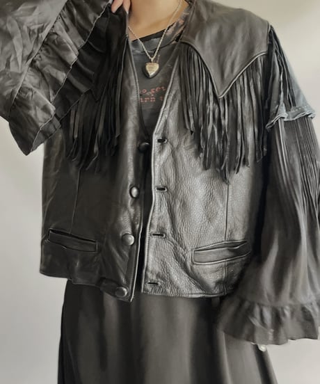 【USED】 Real Leather Fringe Vest / 231112-004