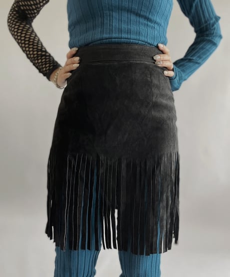【USED 】Suede Fringe Mini Skirt/ 240414-001