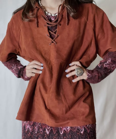 【USED】  Suede Lace Up L/S Top/211014-049