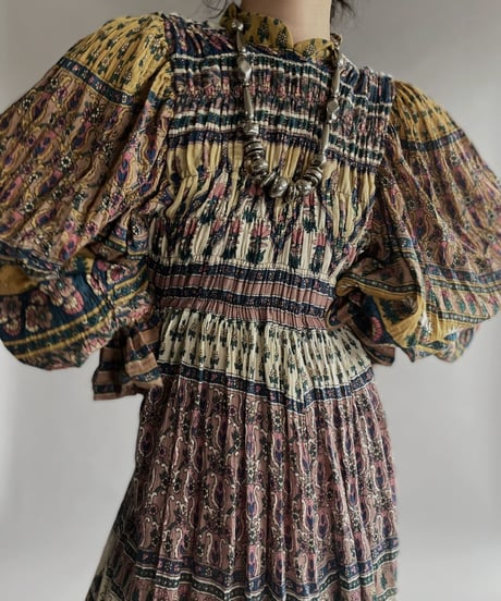 【RE;CIRCLE】 RE Indian Cotton Balloon Sleeved One-piece / 220901-007