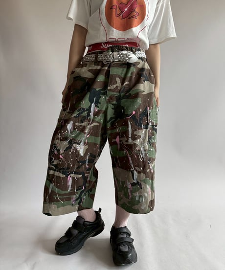 【USED】 Military Camouflage Painted Cut off Shorts  / 250719-007